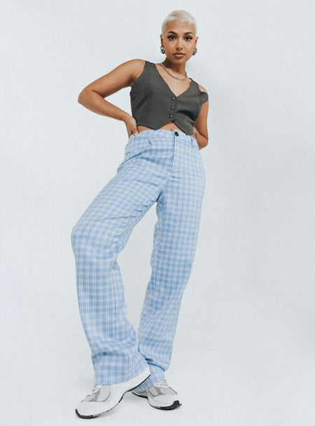 GANNI blue Check Flared Trousers | Harrods UK