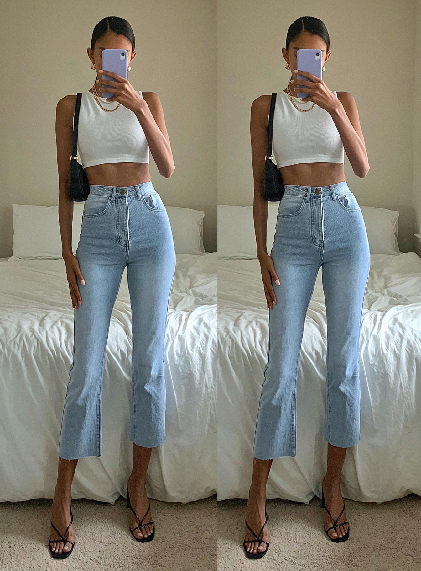 denim cropped trousers