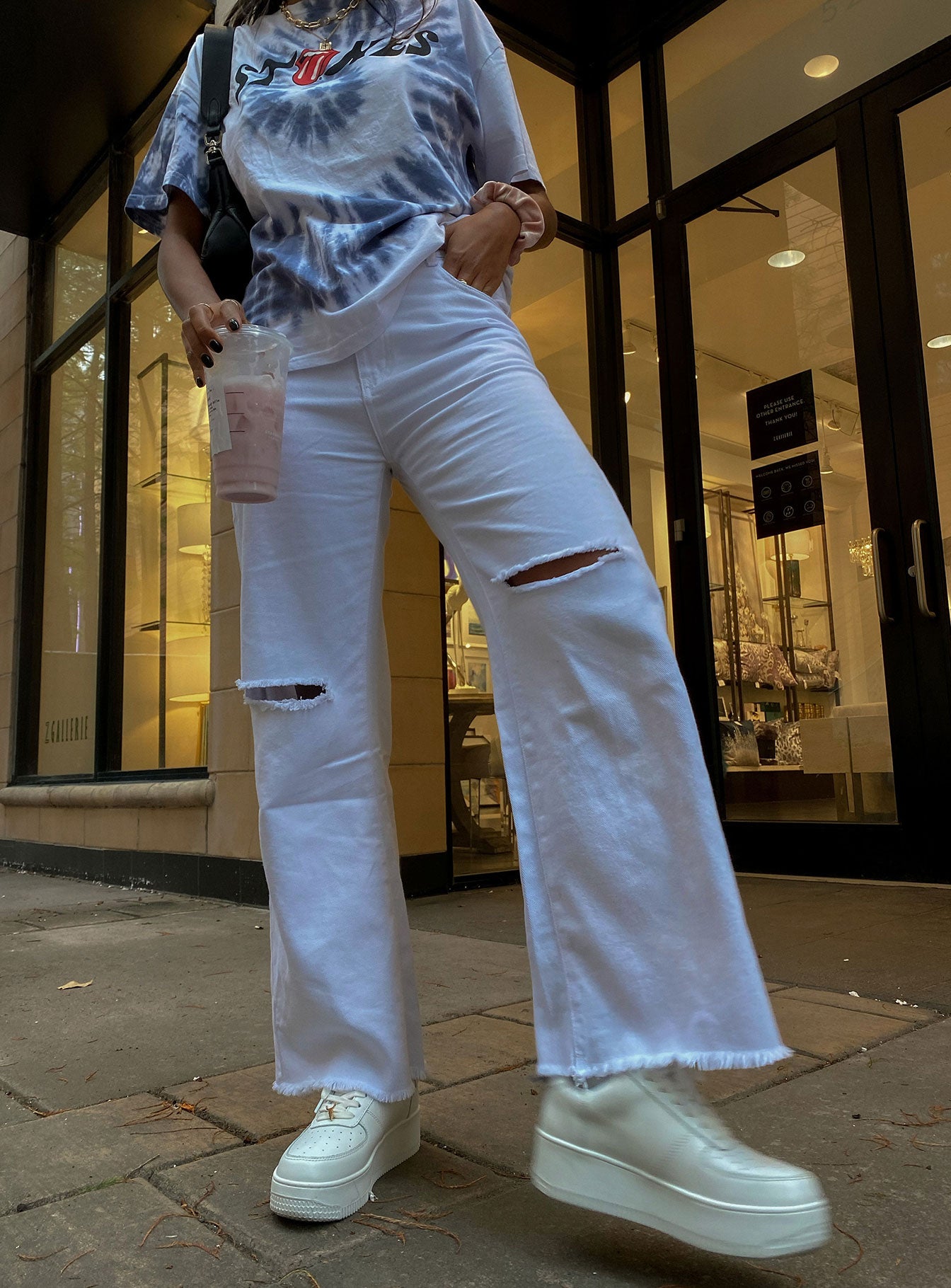 white denim wide leg pants