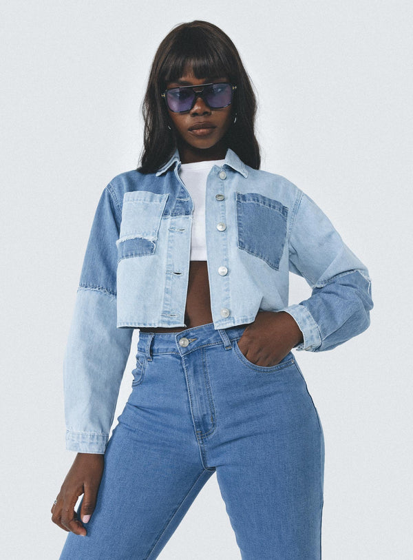 Charlotte Patchwork Cropped Denim Jacket