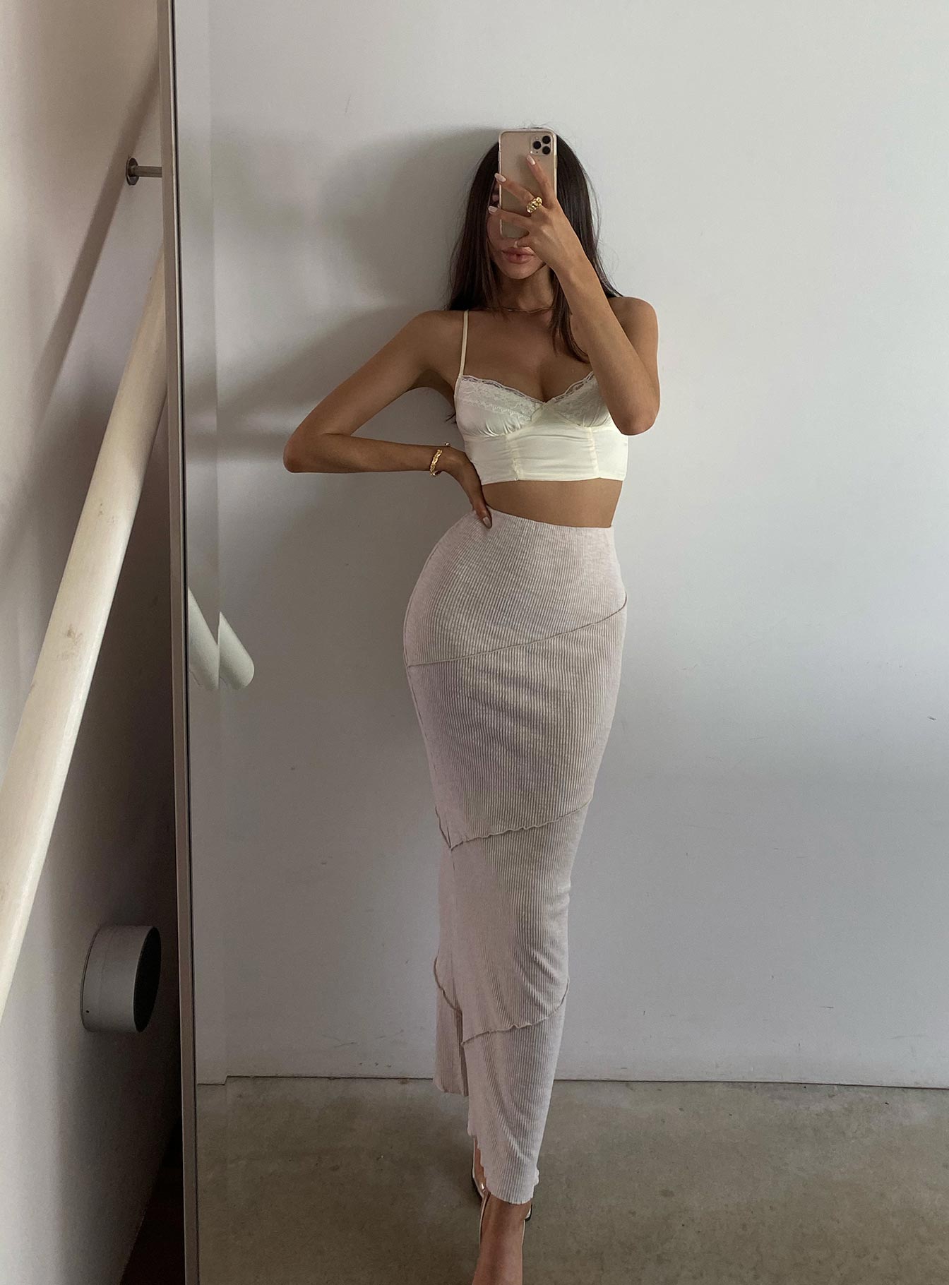 beige maxi skirt