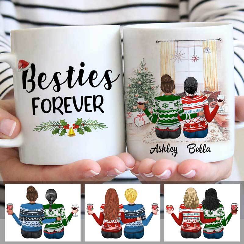 Besties With Christmas Tree Personalized Coffee Mug