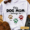 T-shirts This Dog Mom Belongs To Patterned Paw Personalized Dog Mom Shirt Classic Tee / S / White