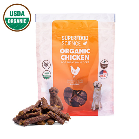 superfood science organic chicken dog treats for dogs organic dog treats dog treats with turmeric and chicken, superfood dog treats, easy dog training treats, breakable bite sized dog treats