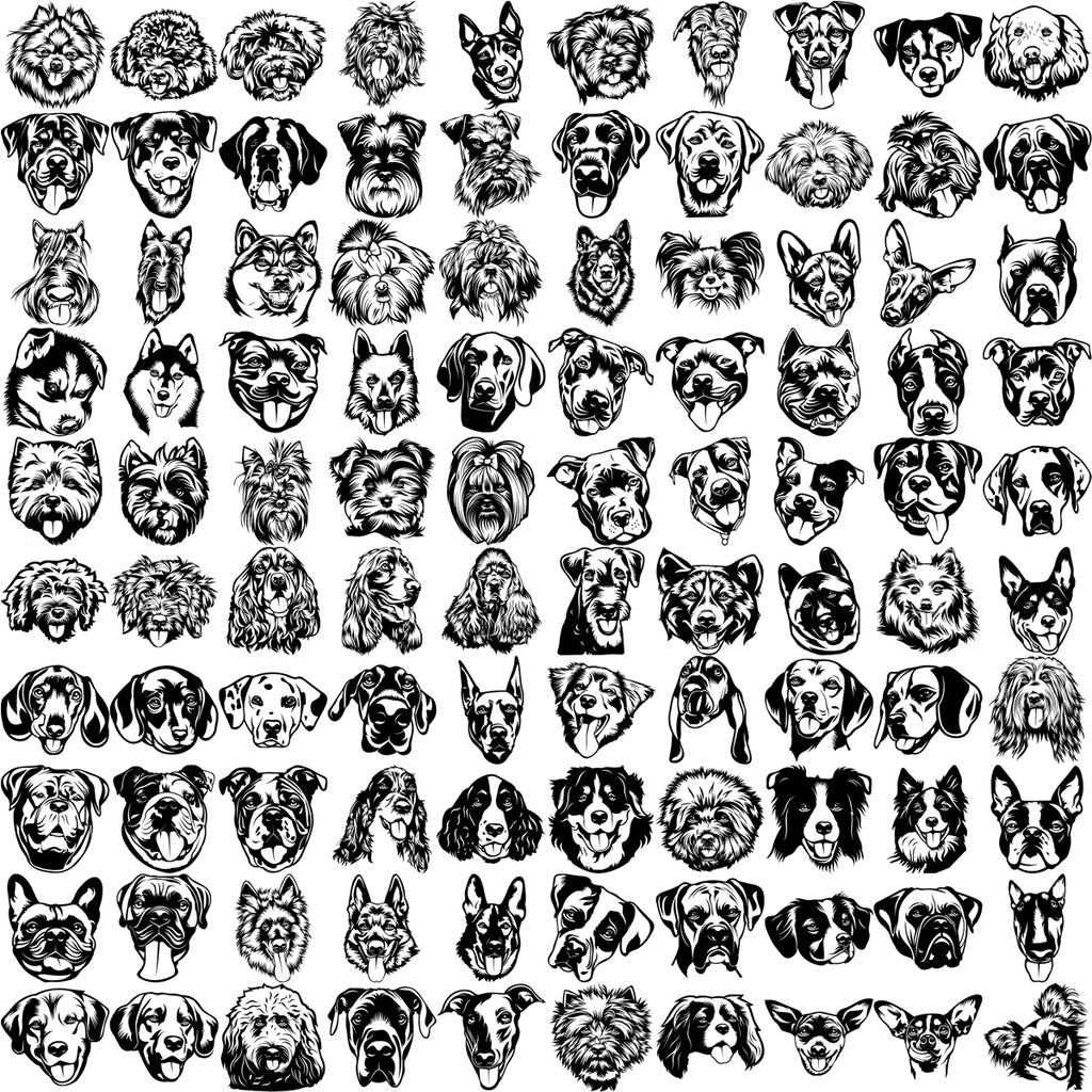 Download 100 Dog Breed Heads Black White Designs Volume 02 Bundle Of The Century Retail Price 300 00 Clipart Svg