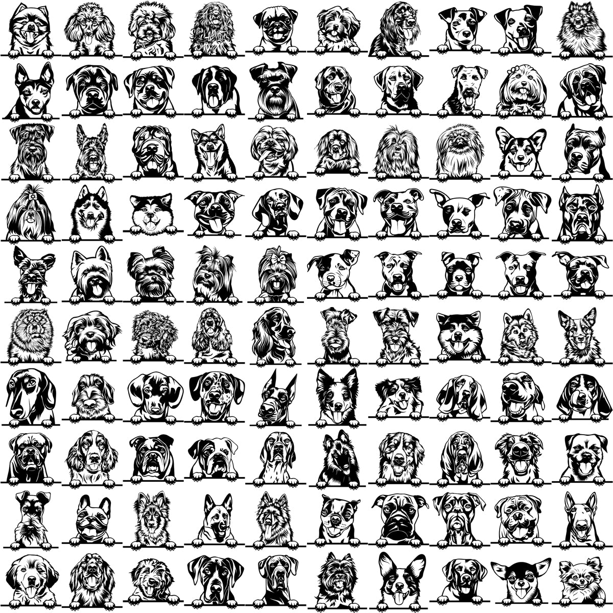 Download 100 DOG BREEDS PEEKING Designs Black/White Volume 01 ...