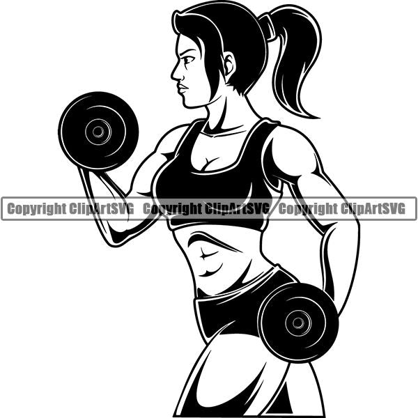 Gym Sports Bodybuilding Fitness Muscle Woman Female ClipArt SVG ...