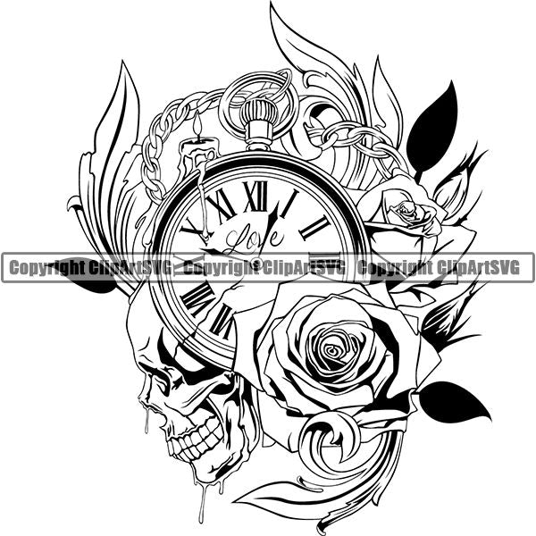 Skull Skeleton Flower Tattoo Tat ClipArt SVG - ClipArt SVG