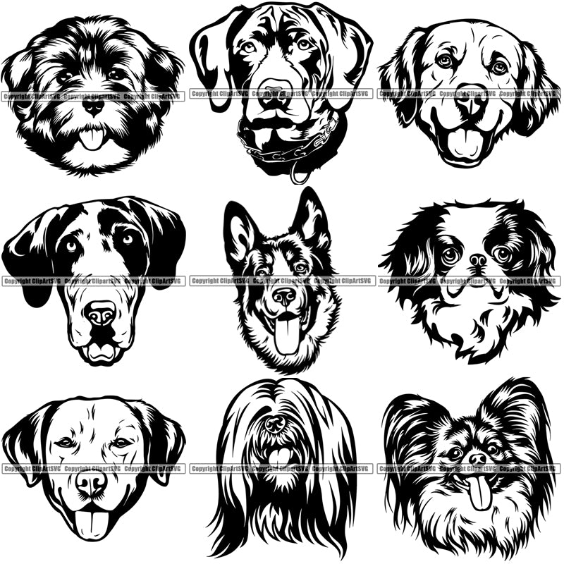 Download 9 Dog Breed Top Selling Designs Cartoon Head Face BUNDLE ...