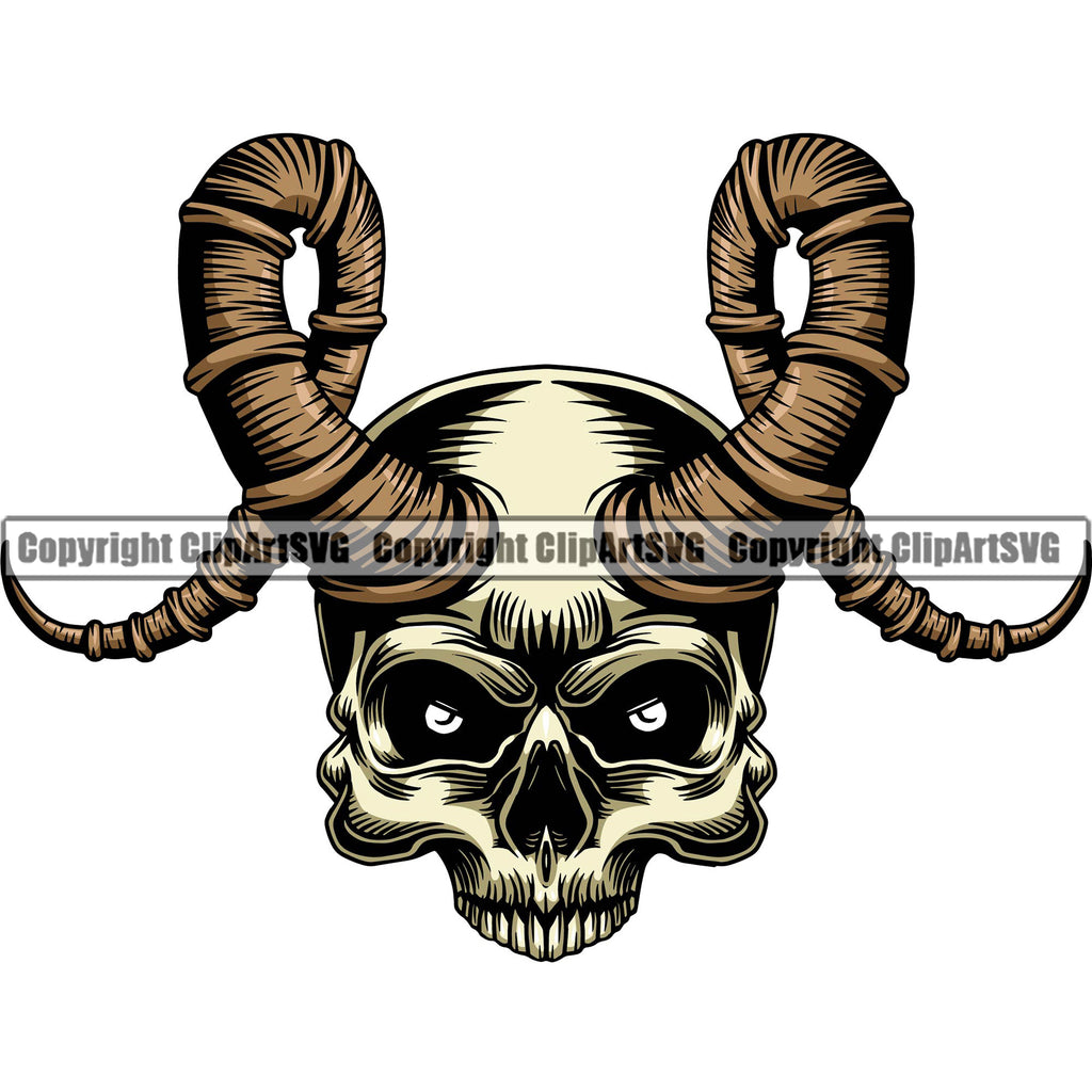 Scary Skull Horns Dead Head Evil Kill Killer Tattoo Skeleton Bone ...