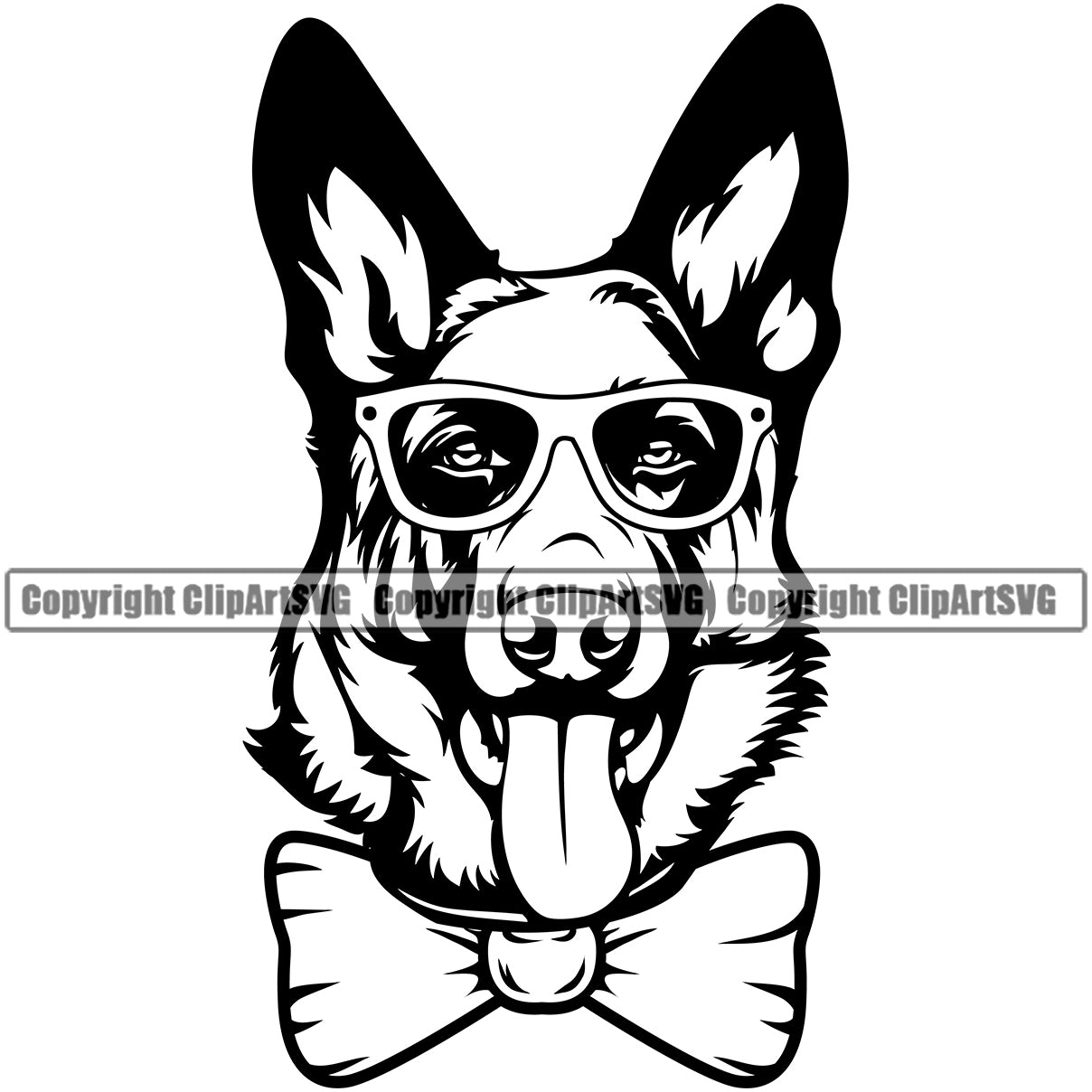 German Shepherd Dog Wearing Sunglasses Bow Tie Glasses Design Puppy ...