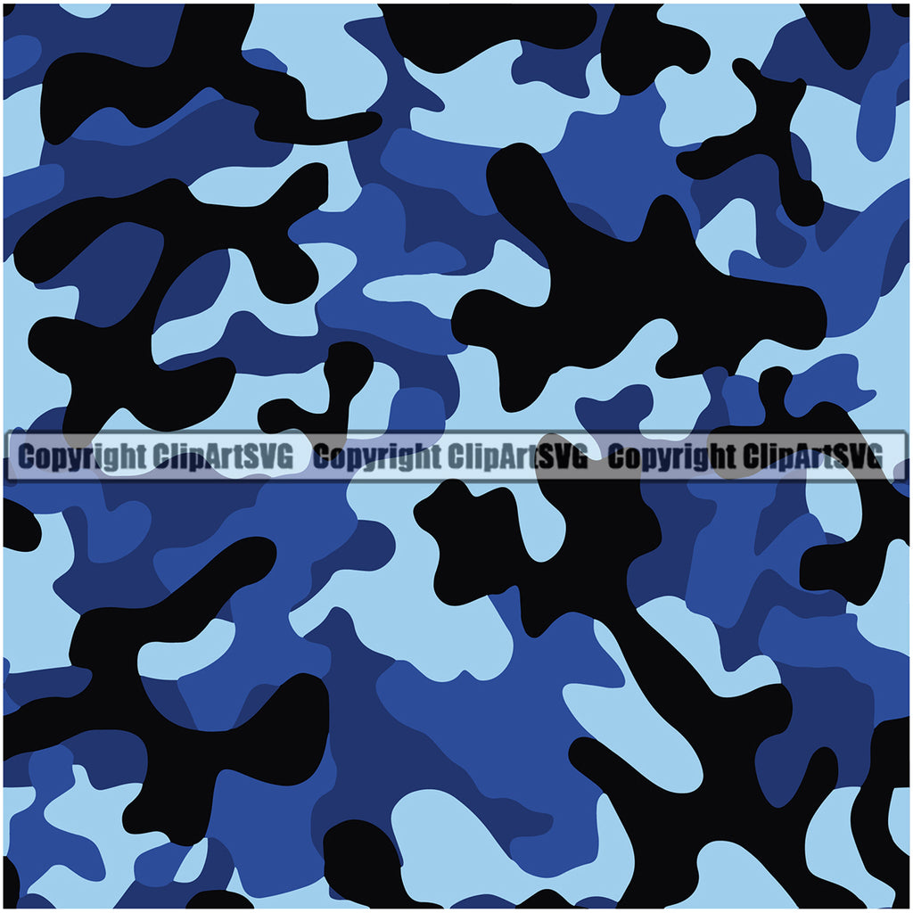 Camo Camouflage Seamless Pattern Design Blue Black Camping Nature ...