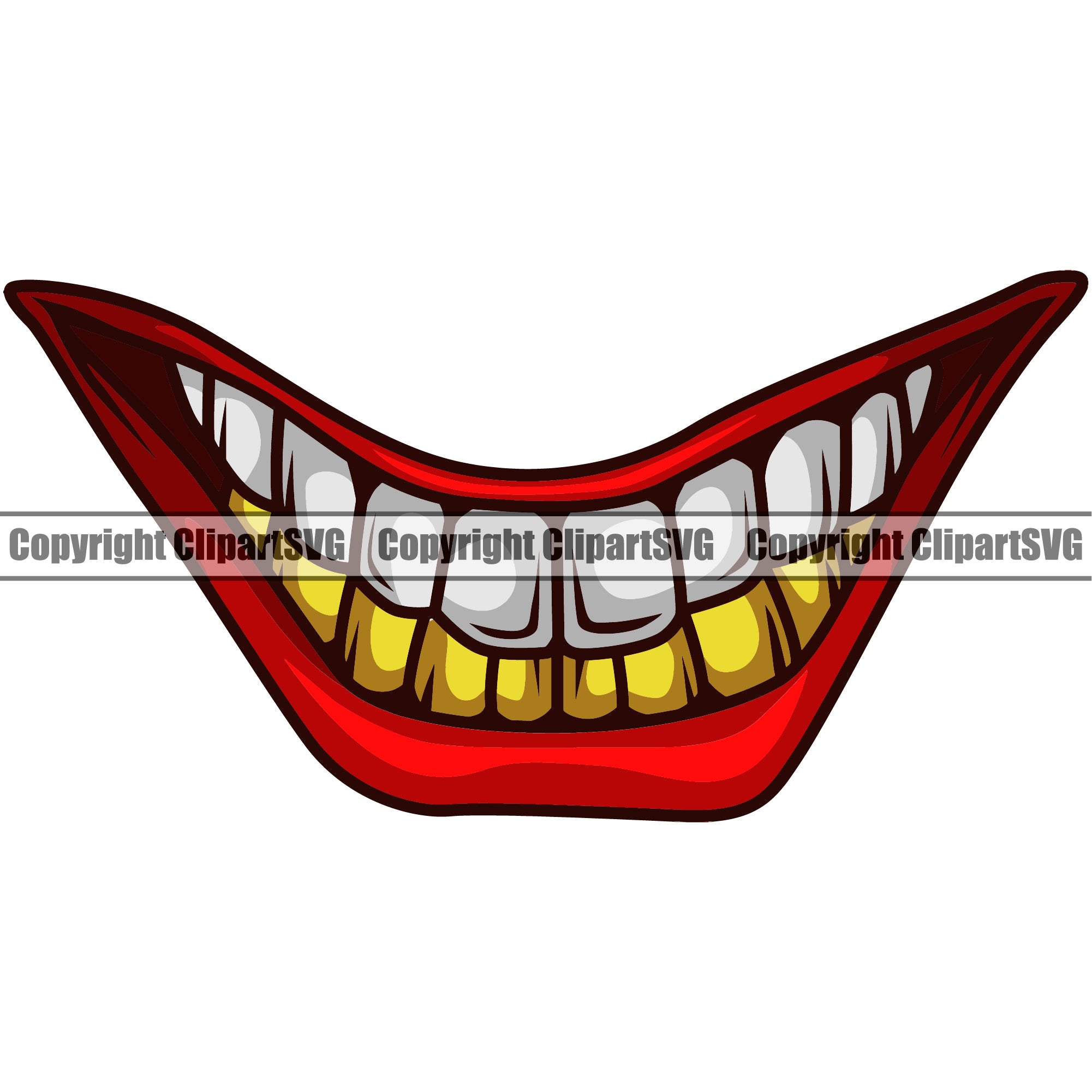 Lips Joker Gold Teeth Evil Sinister Grin Grinning Design Element Woman ...