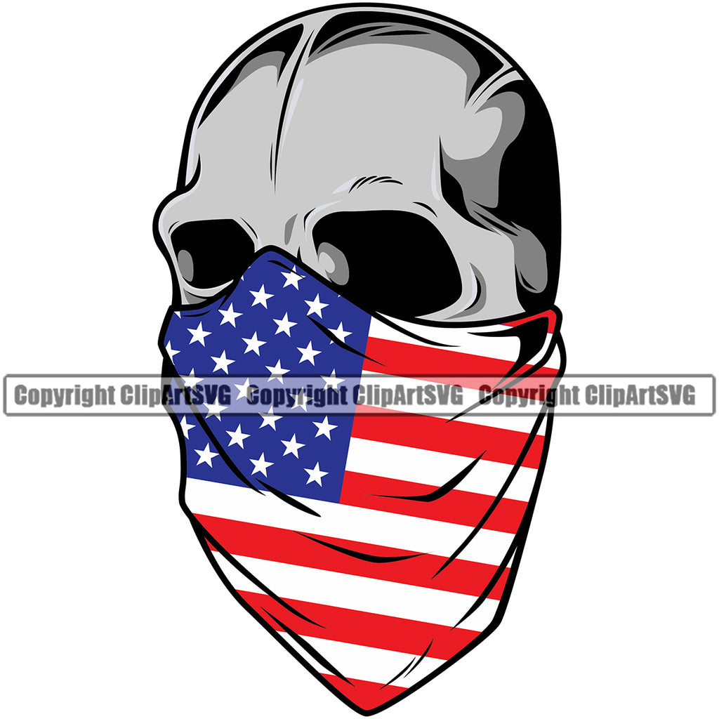 skull wearing american flag bandana