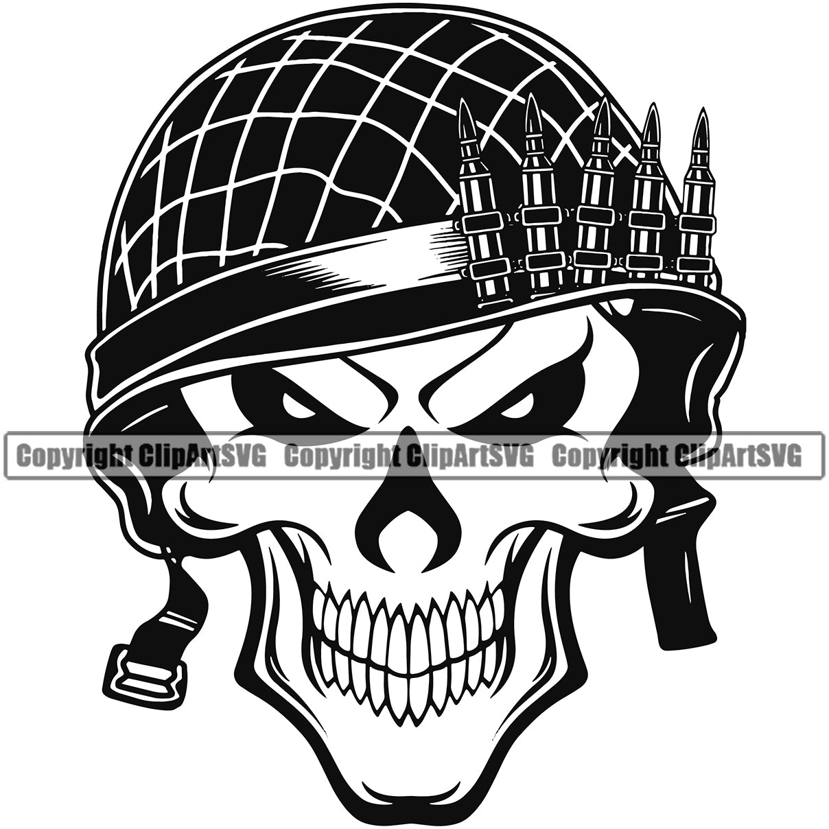 Black And White Smile Face Skull Skeleton Military Wearing Helmet ...