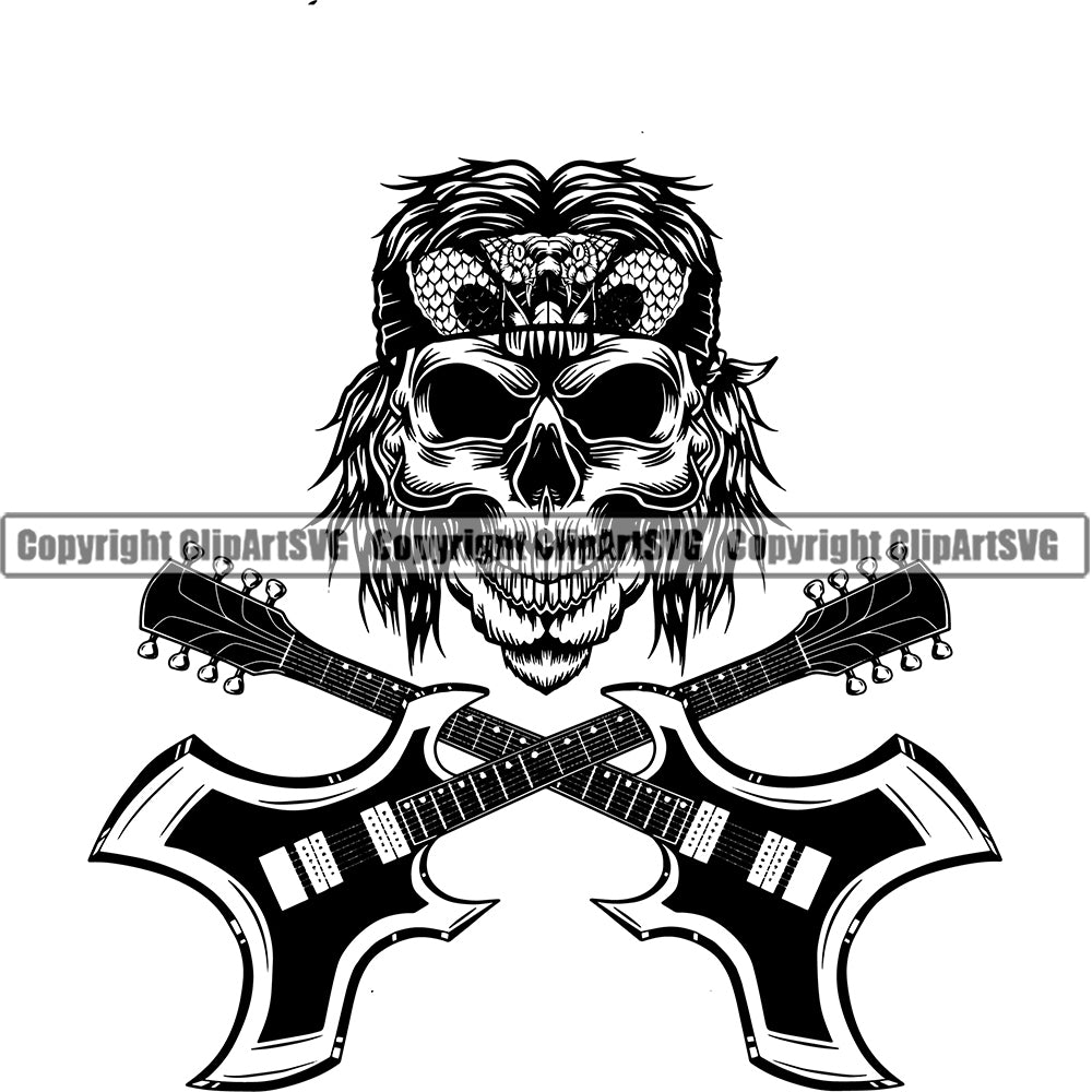 Crossed Guitar Skull Skeleton Rockstar Logo Design Element Musical ...