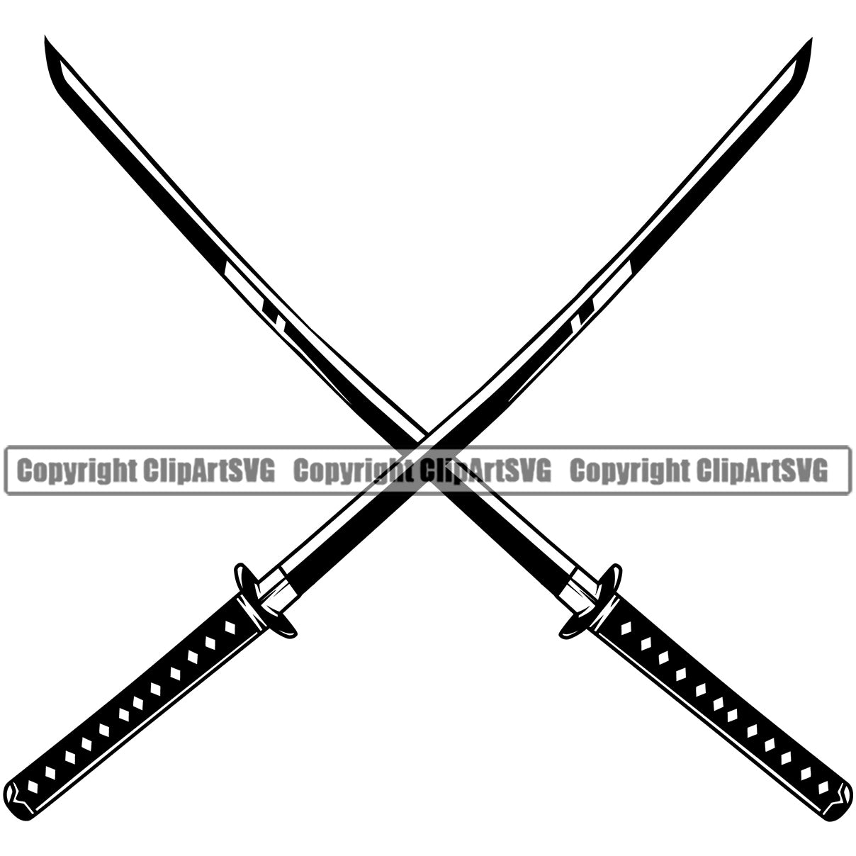 Crossed Design Katana Vector Black And White Color Design Element ...