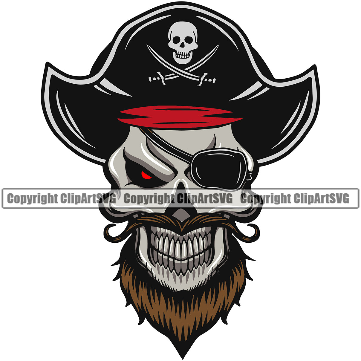 Pirate Skull Skeleton Head Smile Face Red Eyes Design Element Sports ...