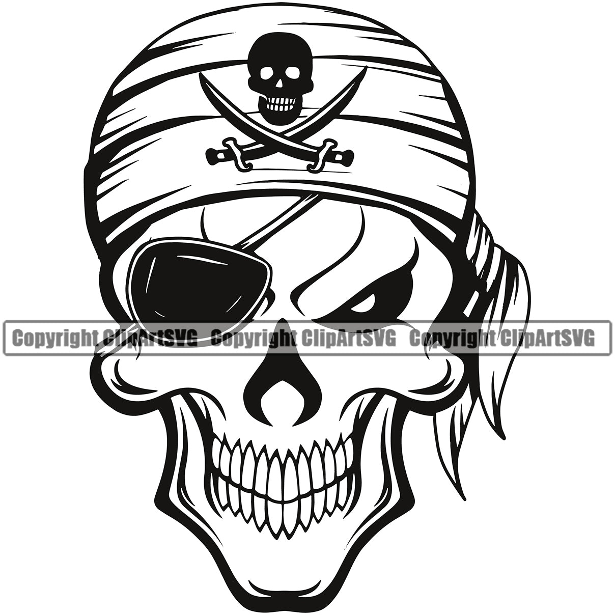 Black And White Skull Skeleton Head Design Element BW Pirate Sports ...