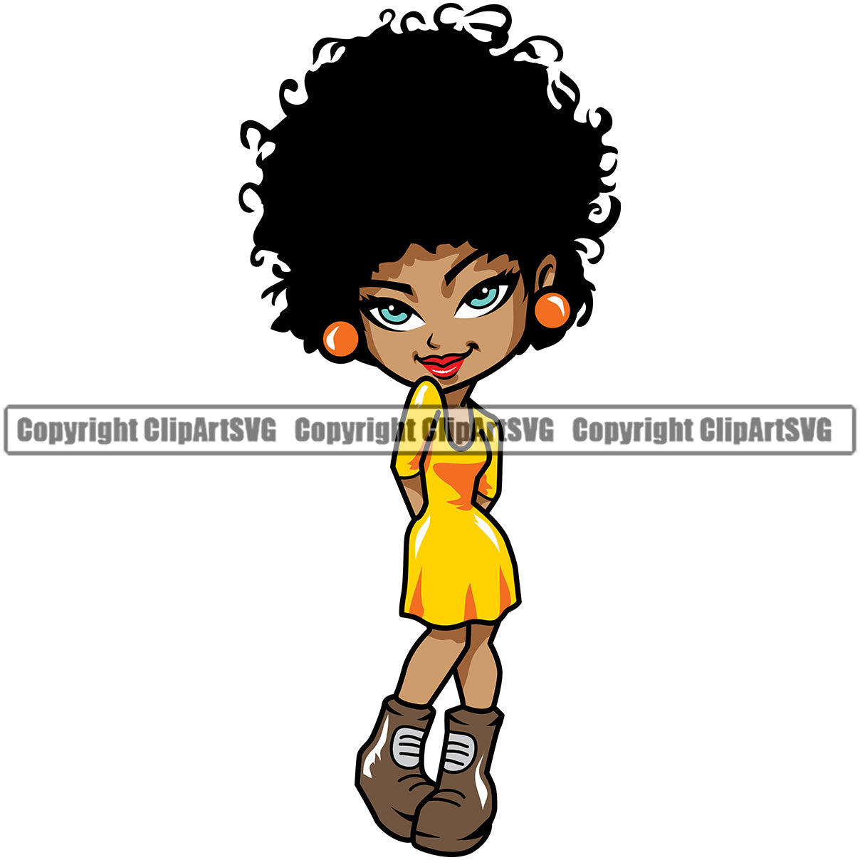 Black Woman African American Lady Standing Afro Hair Style White ...