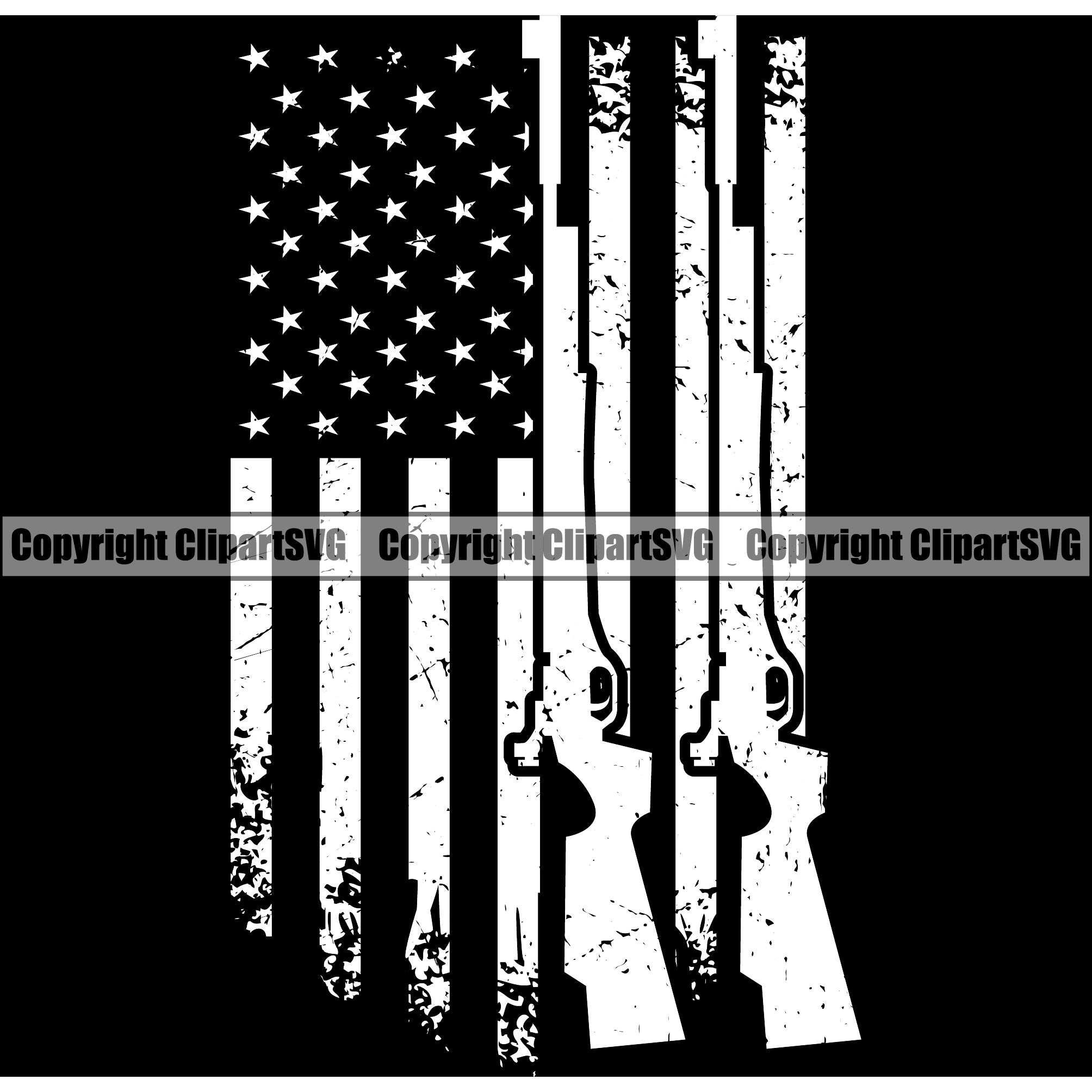 USA Flag Machine Gun Rifle Stripes Weapon Flag Black White Design ...