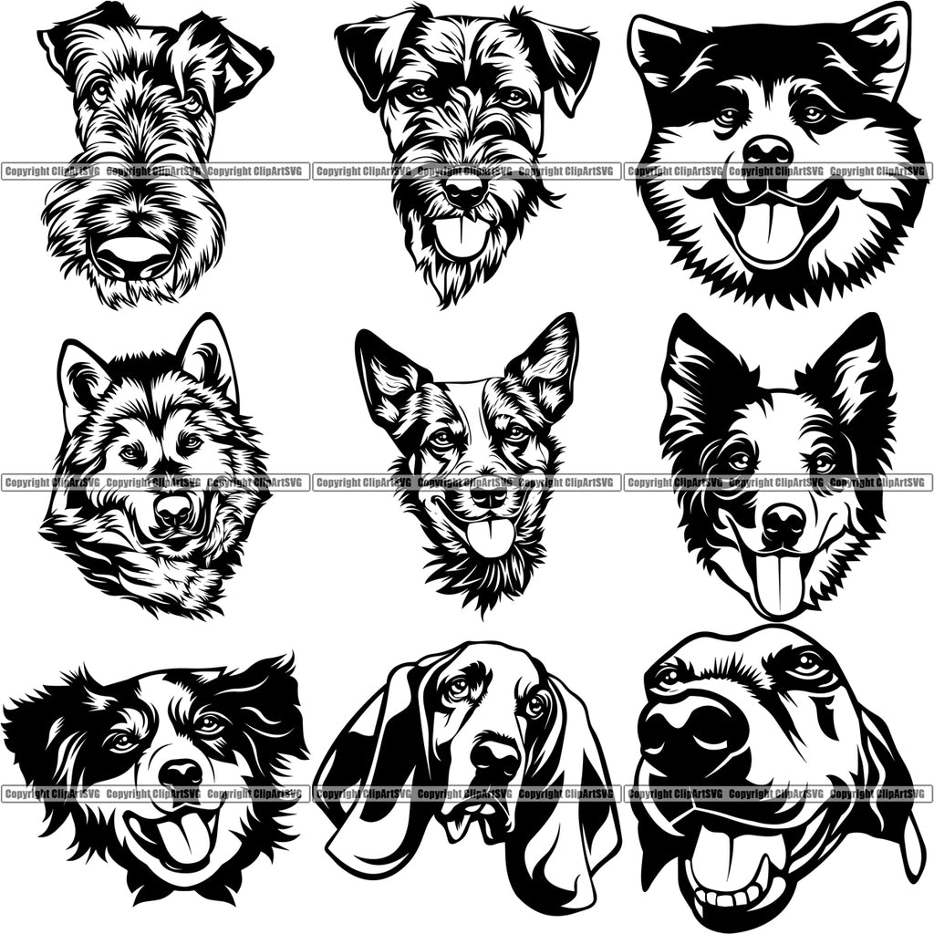 Download 100 DOG BREED HEADS Black/White Designs Volume 01 BUNDLE ...