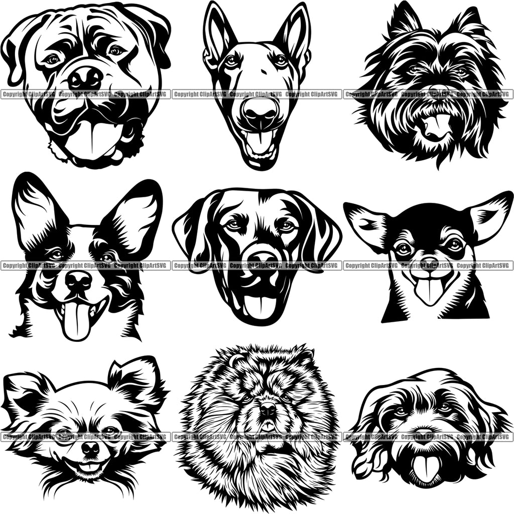 Download 100 DOG BREED HEADS Black/White Designs Volume 01 BUNDLE ...