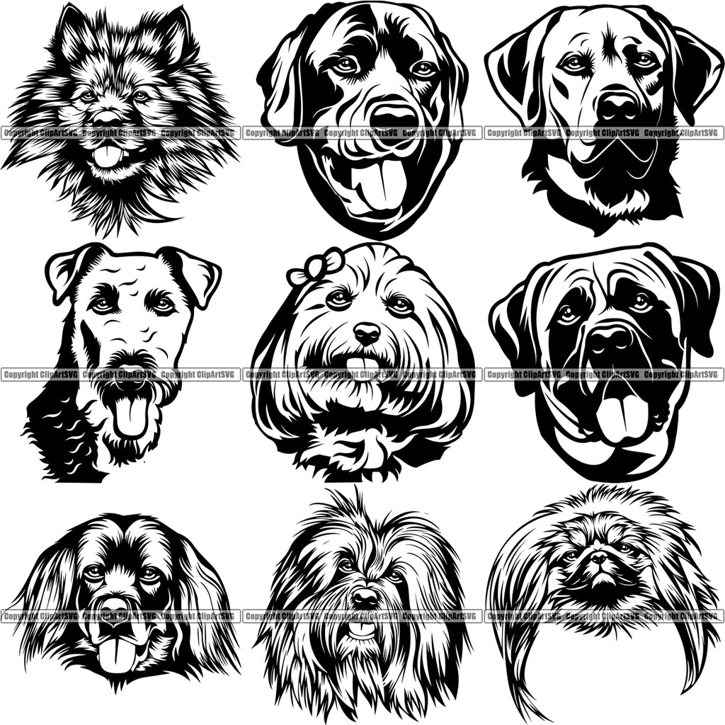 Download 100 DOG BREED HEADS Black/White Designs Volume 01 BUNDLE ...