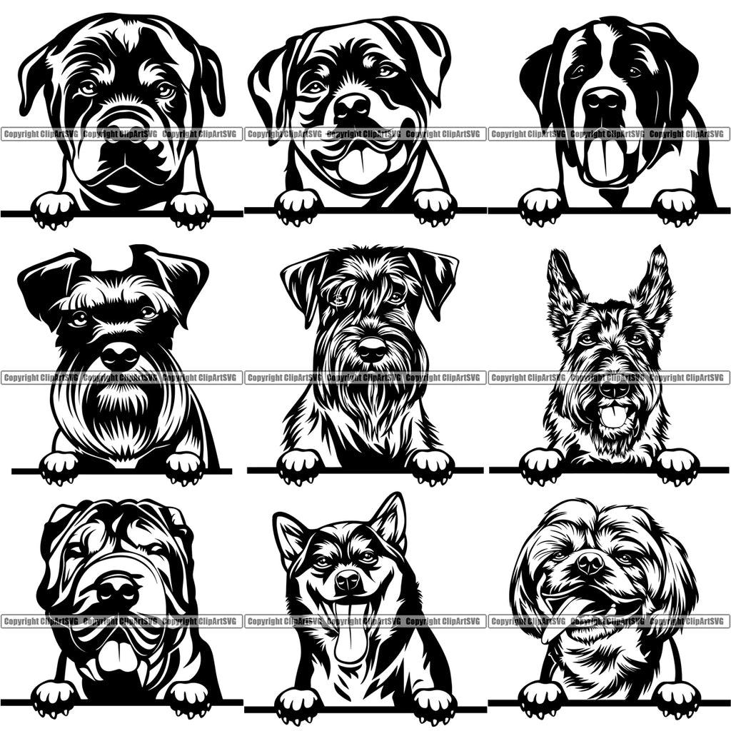 Download 100 DOG BREEDS PEEKING Designs Black/White Volume 01 ...