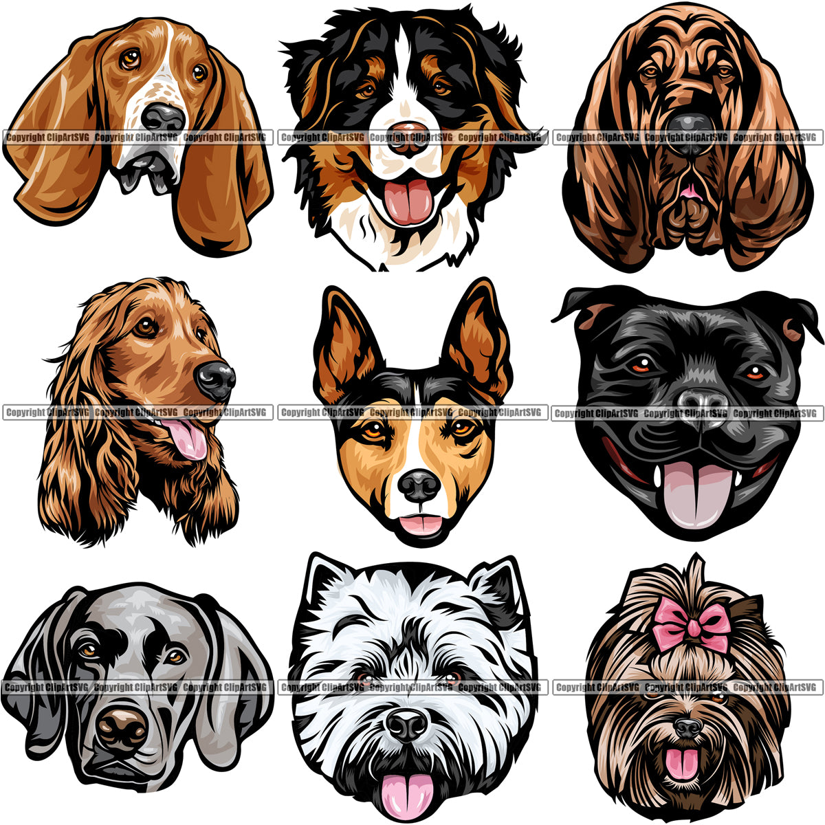 Download 9 Dog Breed Head Face Top Selling Color Designs BUNDLE ...