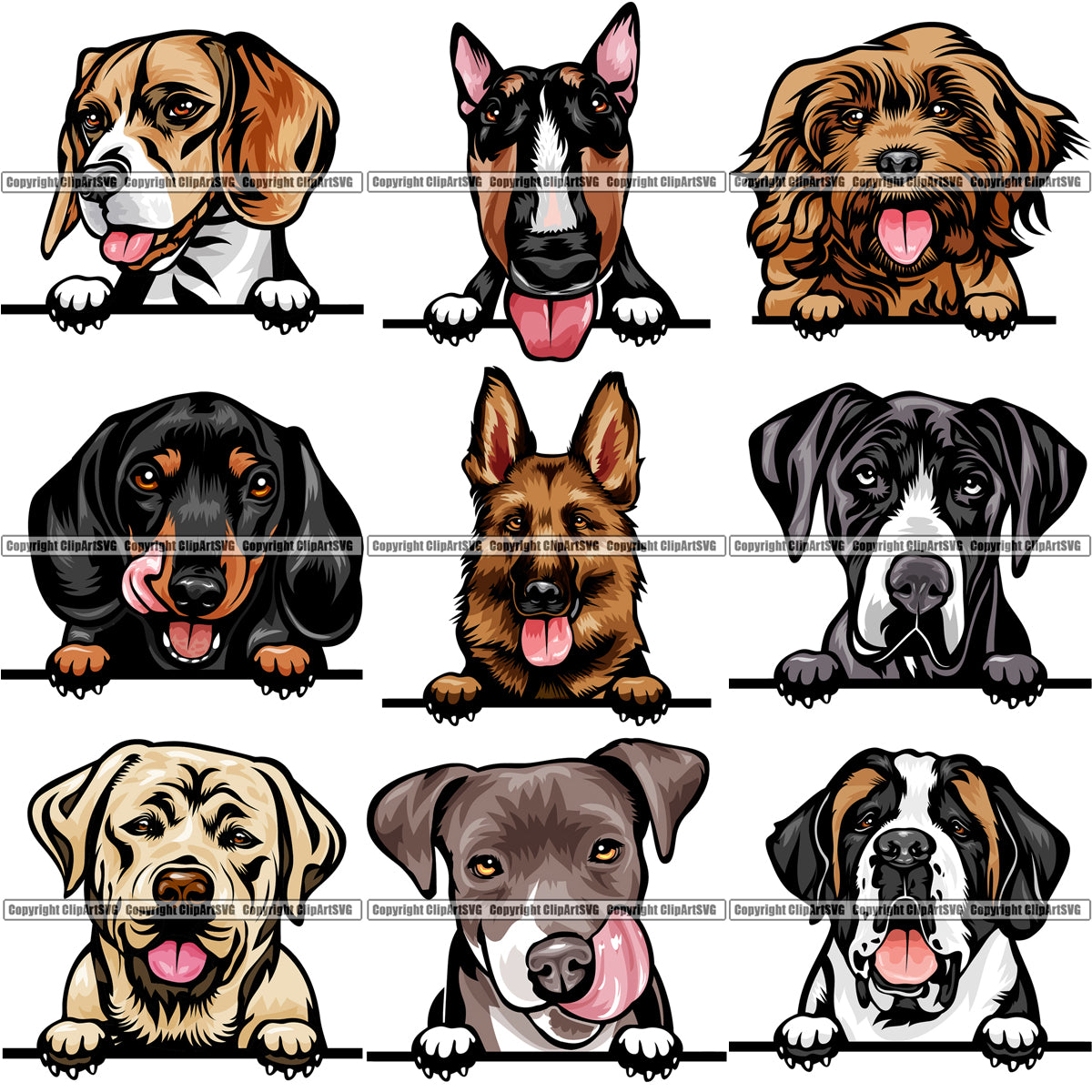 Download 9 Dog Breed Peeking Peek-A-Boo Top Selling Color Designs ...