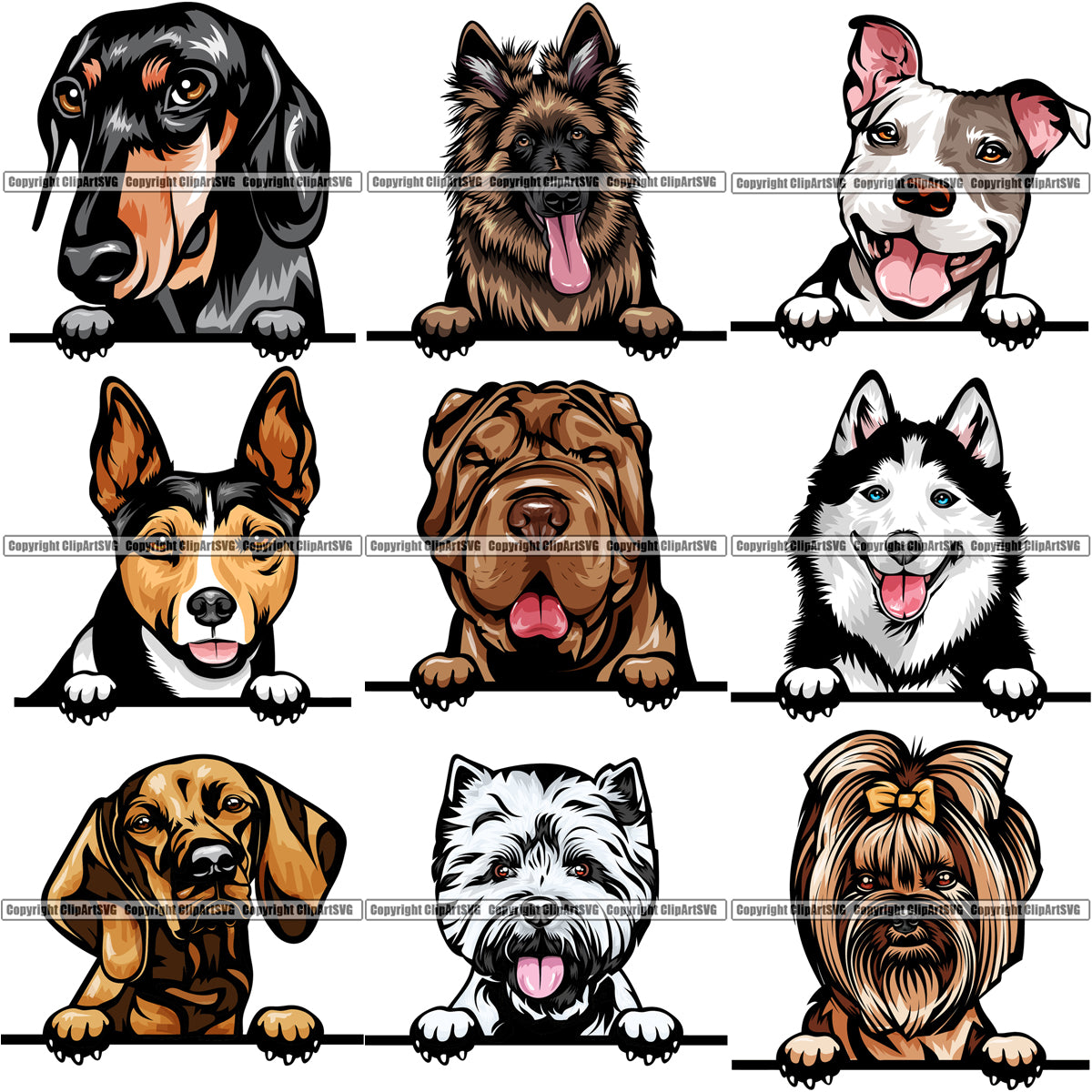 Download 9 Dog Breed Peeking Peek-A-Boo Top Selling Color Designs ...