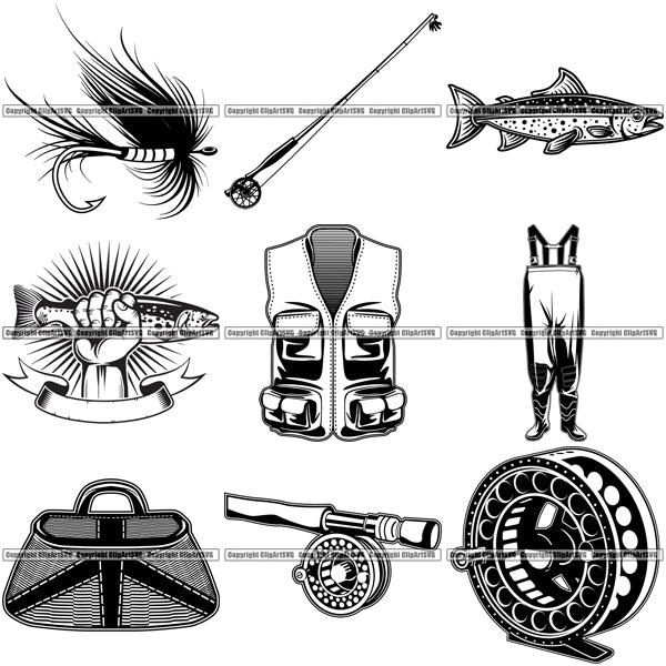 Download 9 Fly Fishing Design Elements Sport Game Fish Fisherman ...