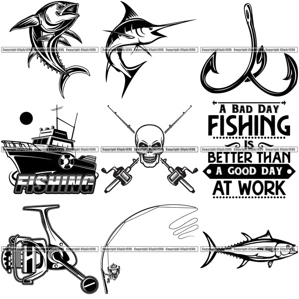 Download 9 Deep Sea Fishing Design Elements Sport Game Fish Fisherman Tournament BUNDLE ClipArt SVG ...