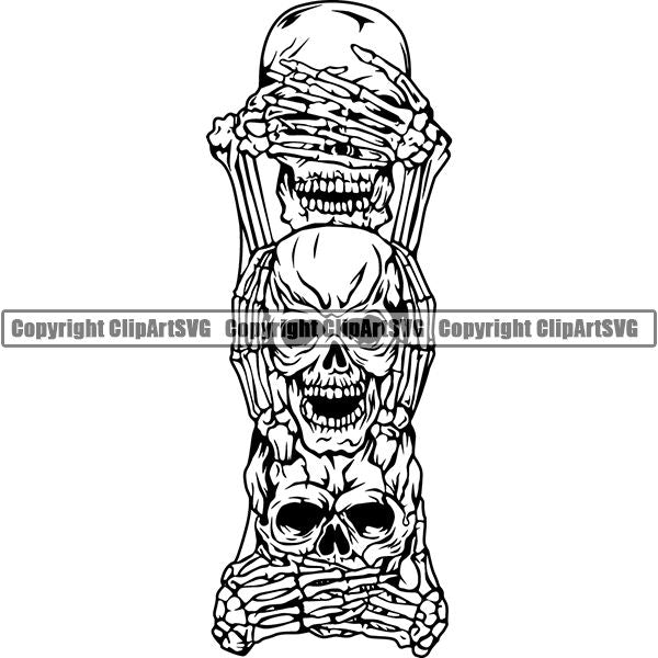 Skull Skeleton People See Hear Speak No Evil Tattoo Tat ClipArt SVG ...