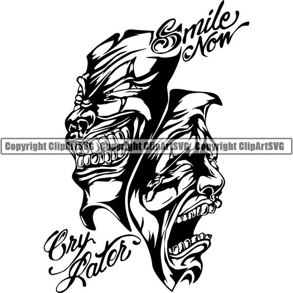 Skull Skeleton Mask Smile Now Cry Later Tattoo Tat ClipArt ...