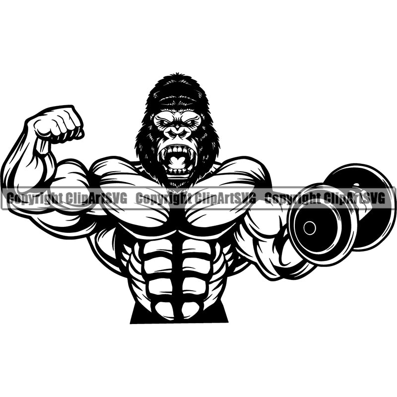 Gym Sports Bodybuilding Fitness Muscle Bodybuilder Gorilla ClipArt SVG ...