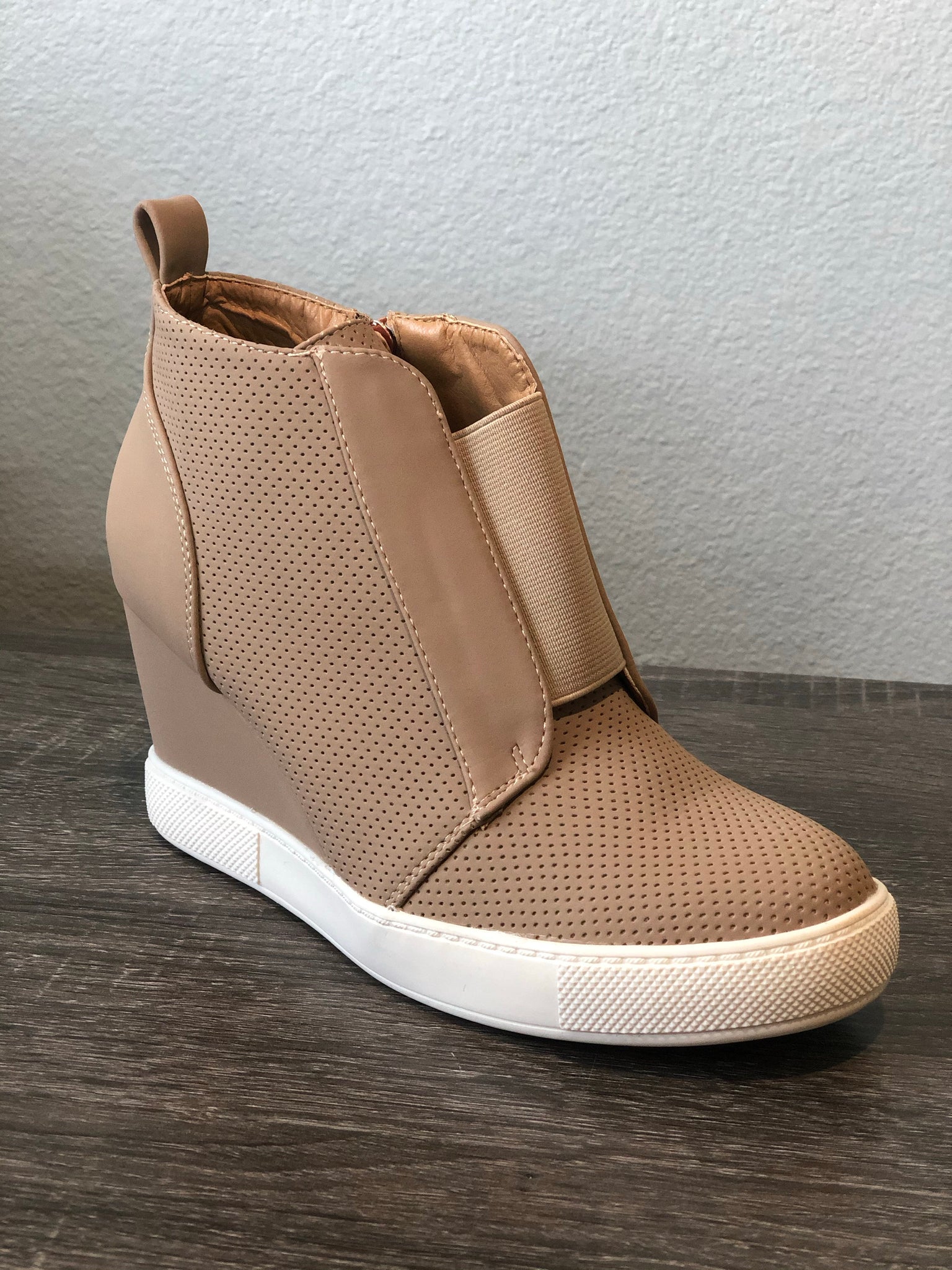 taupe wedge sneakers