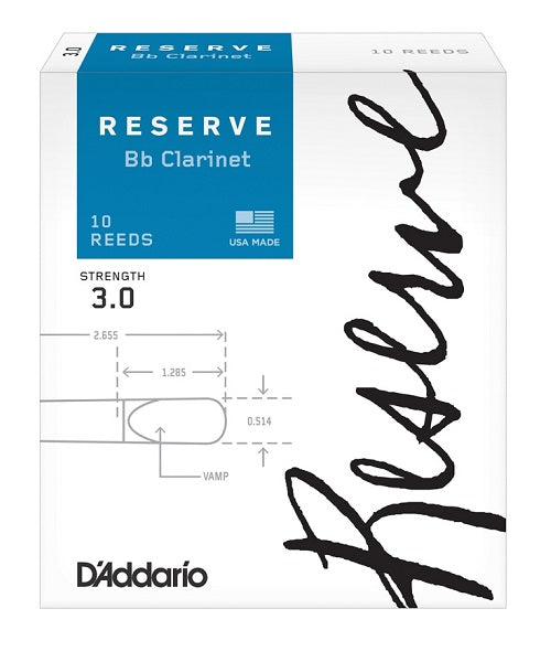 D'Addario Woodwinds Cañas Reserve para Clarinete Si Bemol 3, DCR1030(10), Caja con 10 Pzas