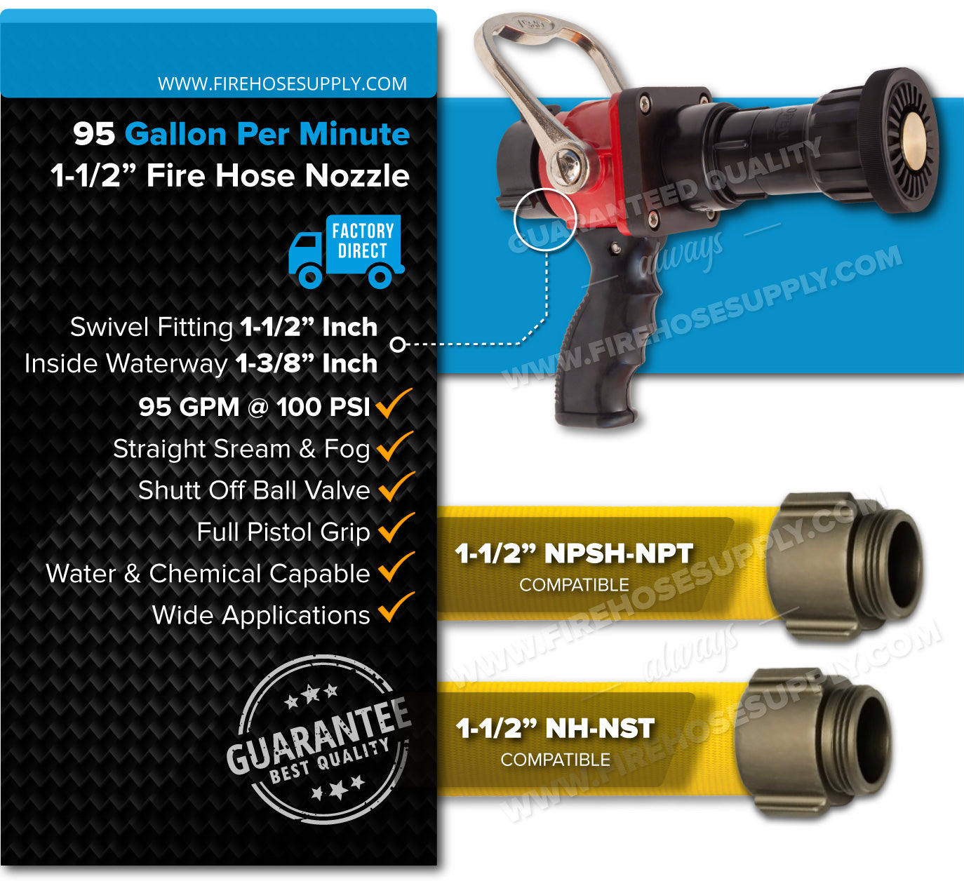 1.5 inch fire hose nozzle Black Knight Pistol Grip
