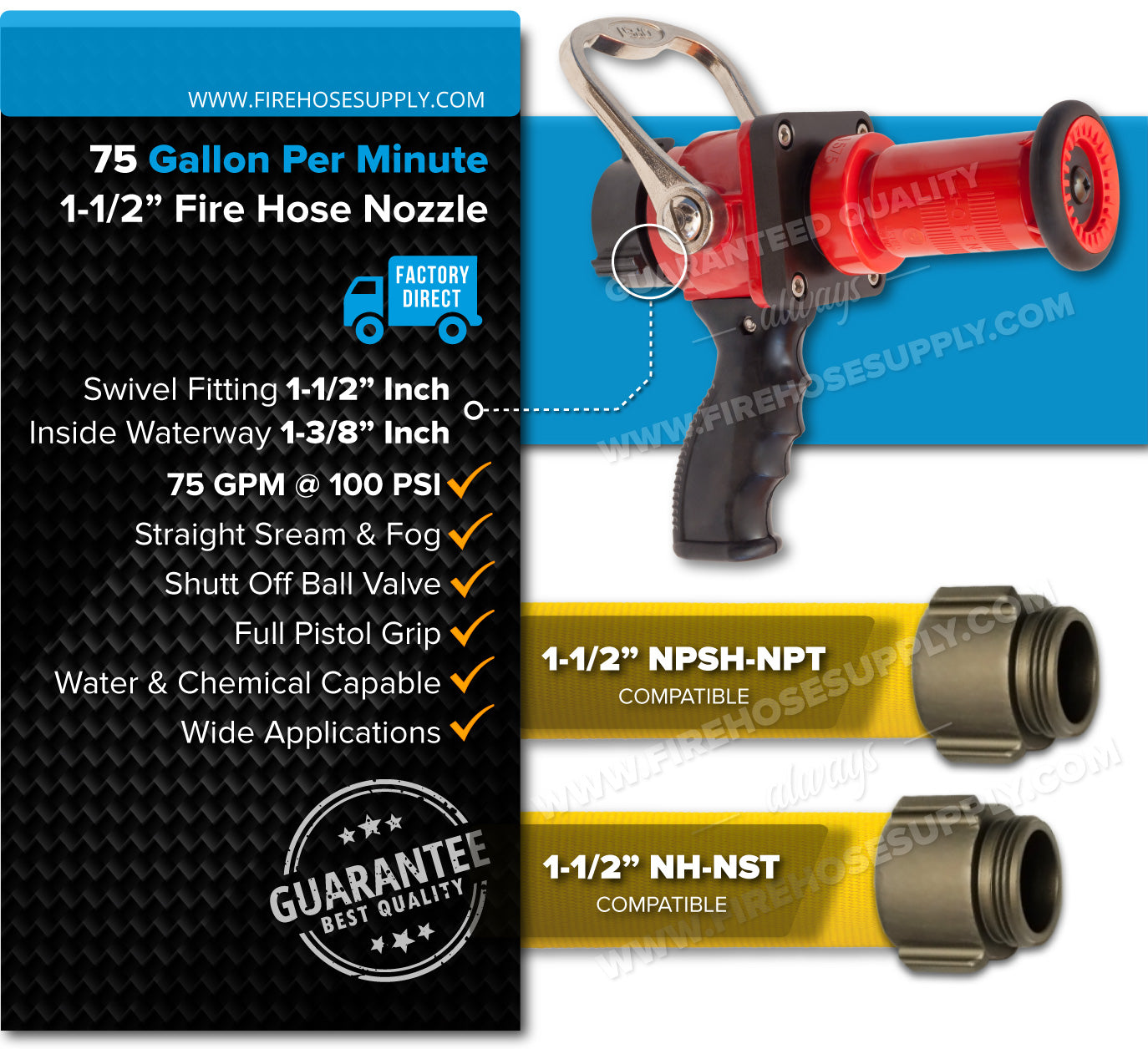 1.5 inch fire hose nozzle Red Pistol Grip