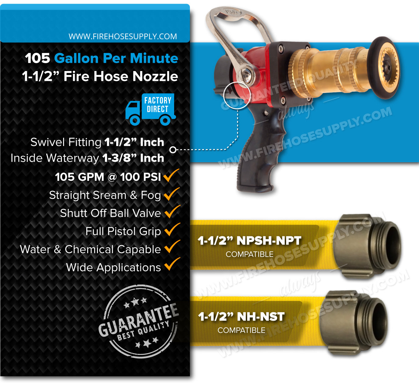 1-1-2 brass fire hose nozzle pistol grip overview