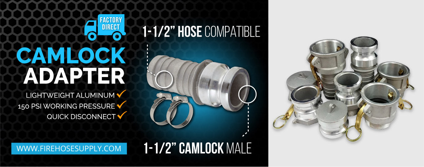 1.5 inch camlock male hose fitting with banded clamps