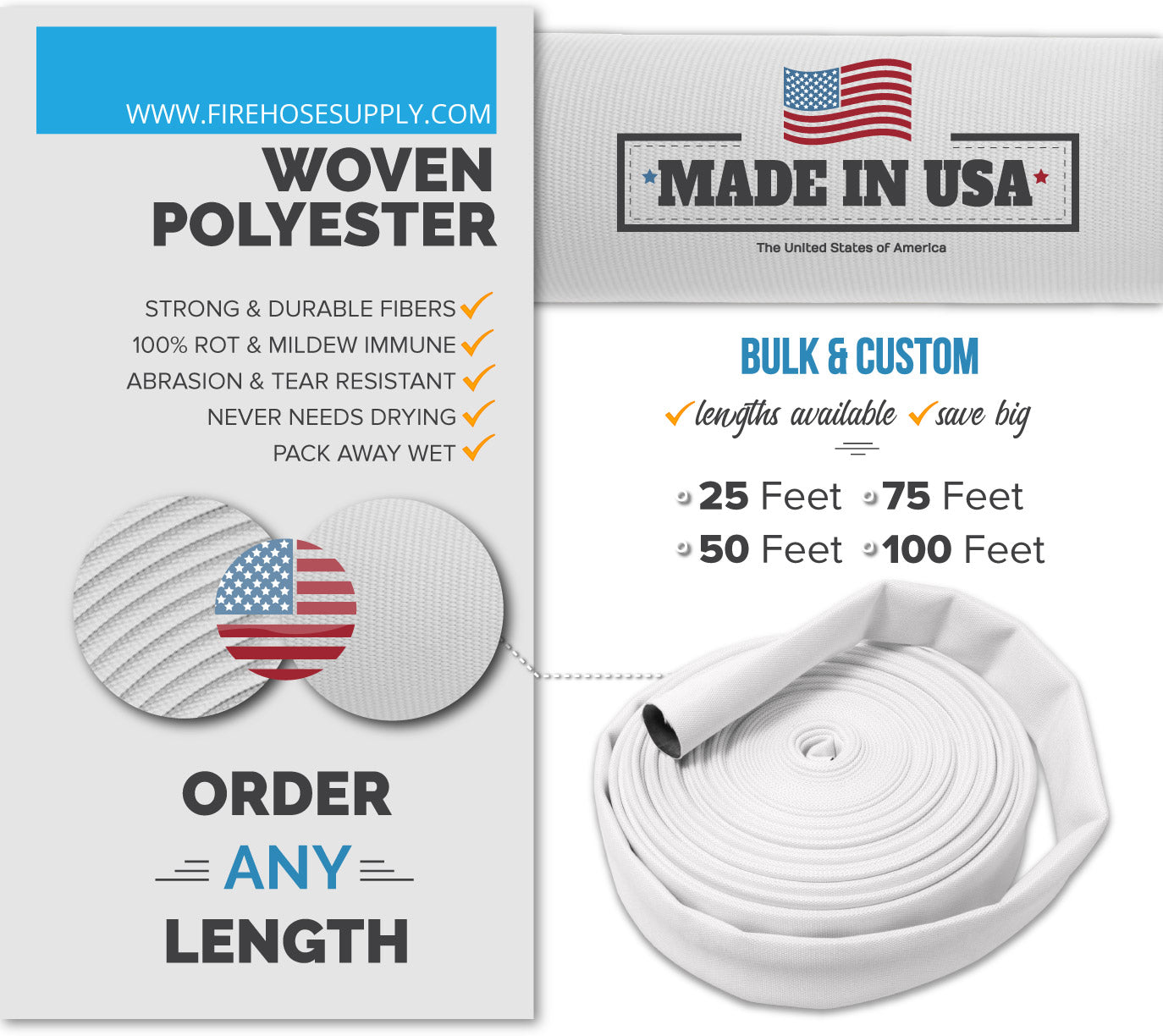 1 Inch Uncoupled Discharge Hose Only No Connectors White Single Layered Polyester Material