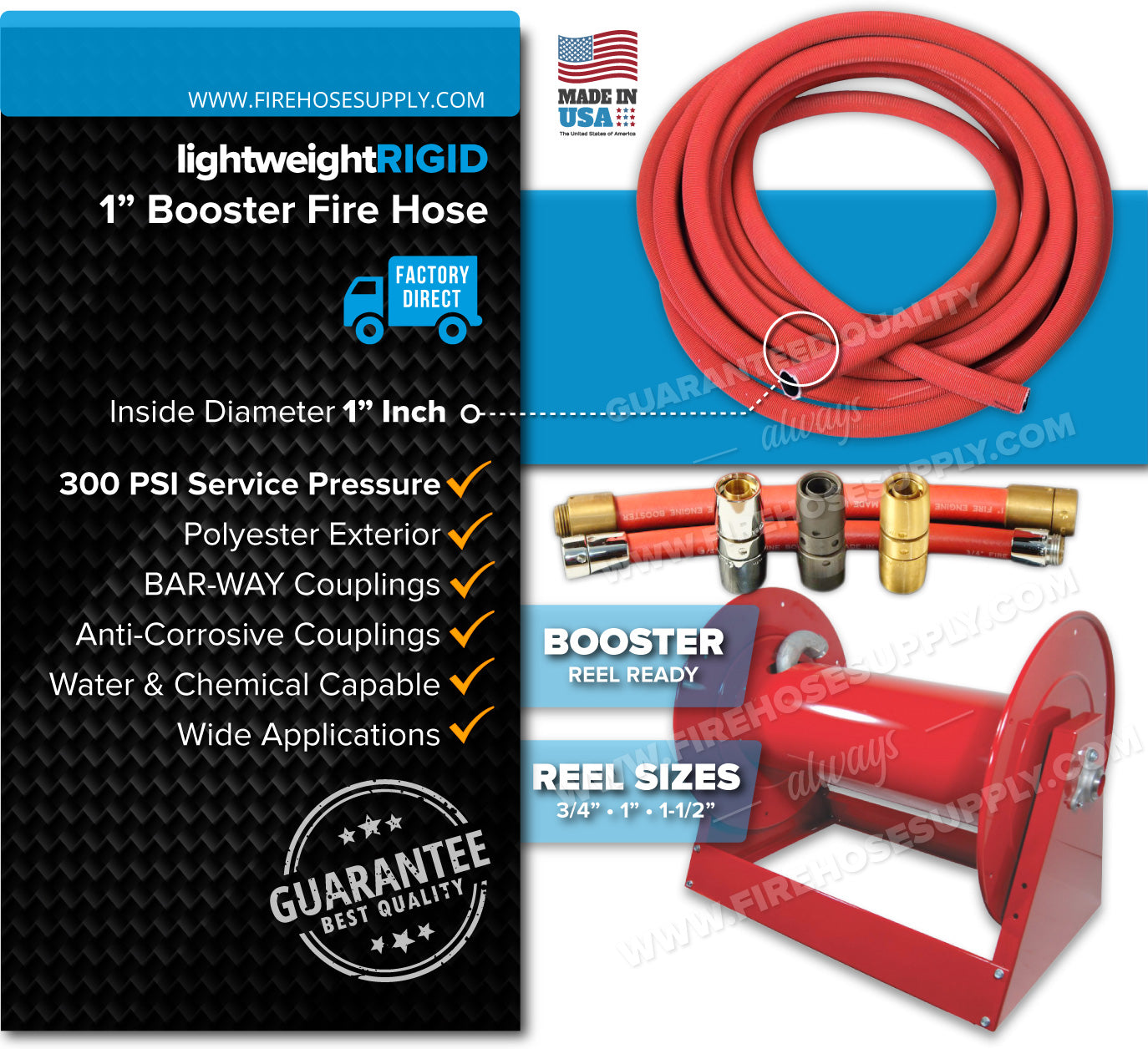 1 Inch Booster Fire Hose Uncoupled Hose only Overview 300 PSI