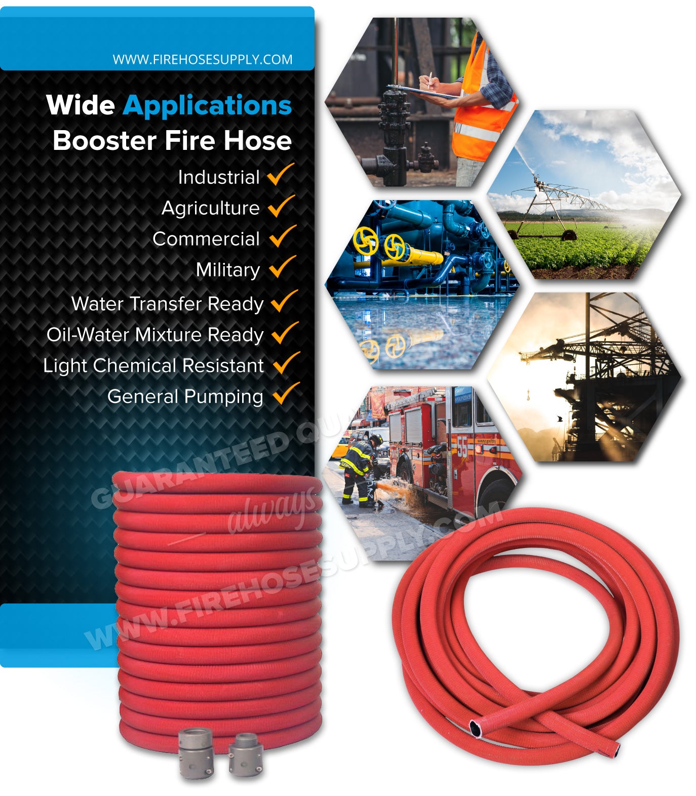 1 Inch Booster Fire Hose Uncoupled Hose Only Benefits 300psi