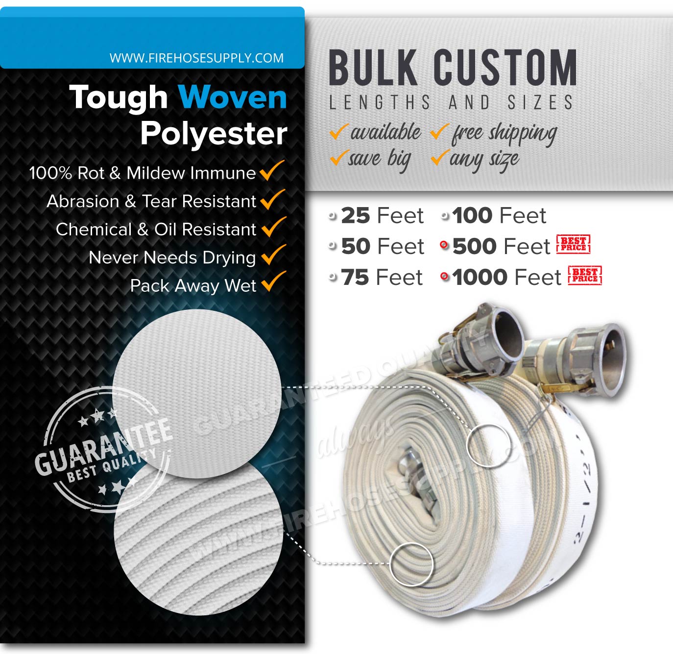 2 inch camlock quick connect hose polyester cotton materials bulk custom deals white