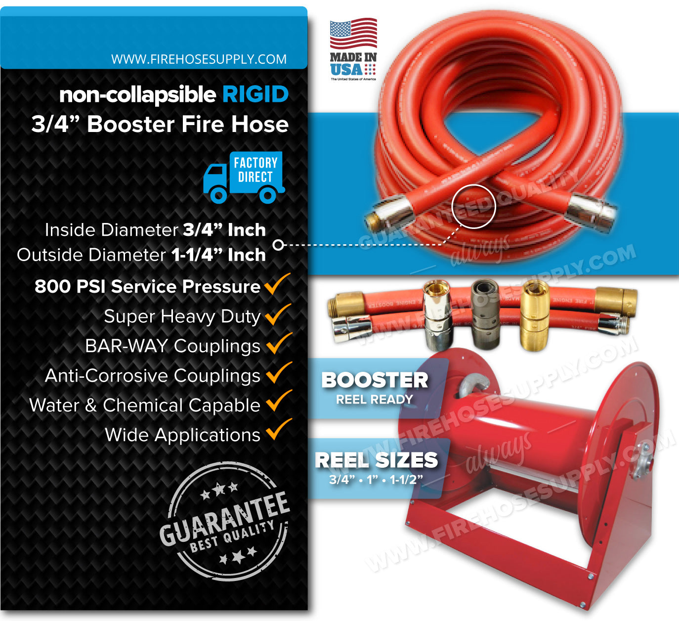 3-4 Inch Booster Fire Hose Chrome Threads Couplings Overview