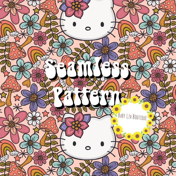 Seamless Pattern Floral Shroomy Kitty