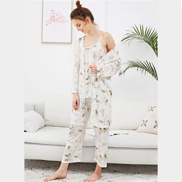 White Leaf Print Cami Pajama Set
